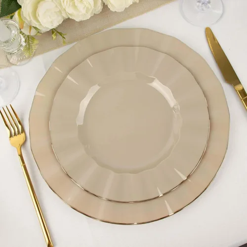 Miniatura 63 de Tableclothsfactory Paquete de 10 platos redondos de plástico negro de 6 pulgadas para ensalada de postre, platos desechables con borde ondulado