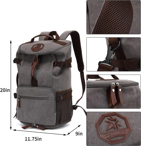 Miniatura 2 de Kalesi Mochila Bolsa de Lona para Gimnasio 4 Vías Impermeable con Compartimento para Zapatos para Viaje Deporte Senderismo Laptop, Gris Vintage