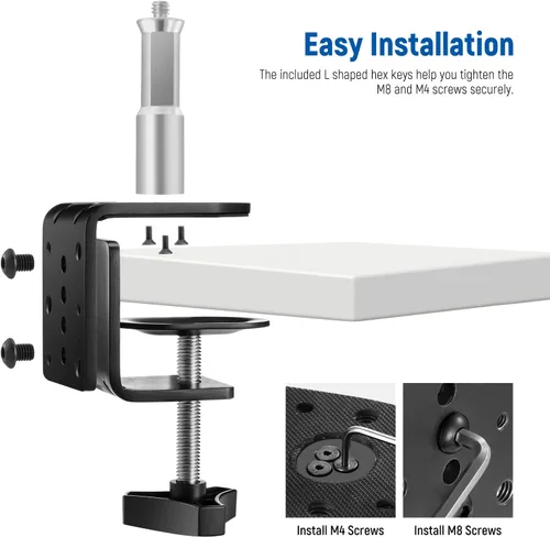 Miniatura 6 de NEEWER Abrazadera C resistente con columna de montaje para soporte de luz, abrazadera de escritorio de metal ajustable con tornillos de 1/4" 3/8