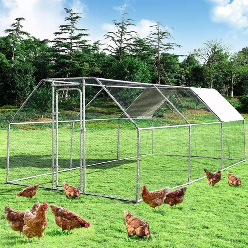 Miniatura 9 de Giantex Gallinero de metal grande, gallinero hexagonal de 13 pies con cubierta impermeable, marco de acero resistente, 12 estacas, jaula de aves
