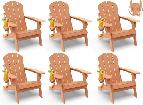 Miniatura 35 de GREENVINES Juego de 2 sillas plegables Adirondack Plástico HDPE Silla para hoguera Todo clima Portavasos Rojo para terraza, patio