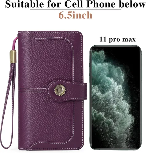 Miniatura 5 de FALAN MULE Cartera de cuero genuino RFID bloqueo gran capacidad Trifold señoras cartera.
