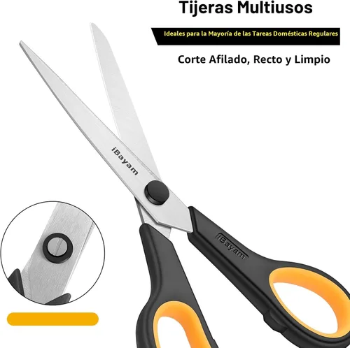 Miniatura 4 de Tijeras multipropósito iBayam de 8 pulgadas, paquete de 3 unidades de alta resistencia, 2.5mm de grosor, hoja ultra afilada con mangos de agarre