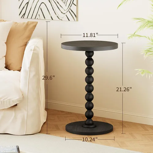 Miniatura 3 de Mesa auxiliar redonda, mesa de bebidas para espacios pequeños, mesita de noche moderna con patas de madera de goma para sala de estar, dormitorio
