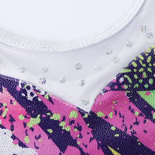 Miniatura 4 de Leotardos de gimnasia para niñas pequeñas, trajes de ballet de baile, sin mangas, monos brillantes con arco de Rianbow Galaxy de secado rápido