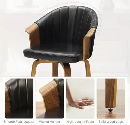 Miniatura 3 de Art Leon Silla de escritorio sin ruedas, silla giratoria moderna de mediados de siglo, silla de escritorio de piel sintética para oficina en casa