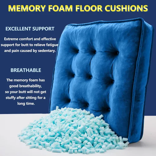 Miniatura 2 de 1 MIDDLE ONE Juego de 2 cojines de piso, cojín de meditación de espuma con memoria, cojines de piso para adultos sentados, cojines de asiento Azul