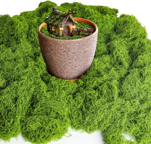 Musgo verde falso de 15.1 onzas para manualidades, musgo artificial para plantas de interior, musgo artificial decorativo verde claro para