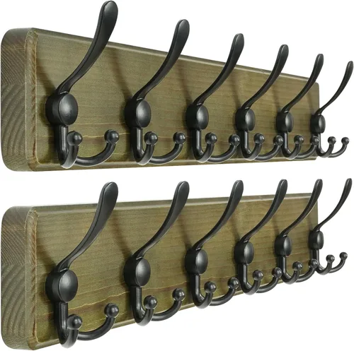 Miniatura 17 de Dseap Perchero de Pared Montado - 5 Ganchos Triangulares, Resistente, Perchero de Pared de Madera para Abriggos, Sombreros, Chaquetas, Ropa, Negro