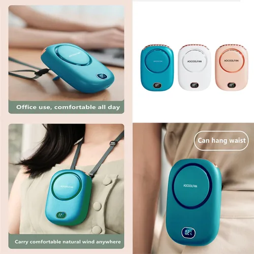 Miniatura 5 de AOCOOLFAN Ventilador de cuello portátil, mini ventilador de mano personal pequeño recargable por USB de 3 velocidades para niñas, niños y mujeres