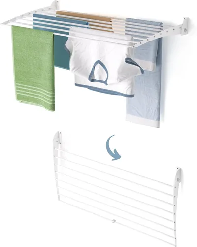Miniatura 47 de foxydry Tendedero plegable para colgar en la pared, vertical plegable para interiores y exteriores, en acero aluminio (31.5 in)