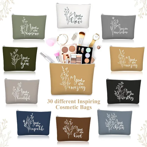 Miniatura 5 de Coume 30 piezas de regalo de agradecimiento de graduación para mujeres, bolsa de maquillaje de lona inspiradora, bolsas de cosméticos motivacionales