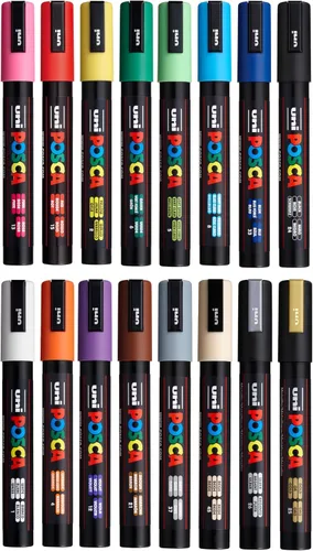 Miniatura 2 de Posca Exclusivo juego de 16 marcadores de pintura 5M con estuche de transporte, ideal para niños y adultos, marcadores de arte acrílico