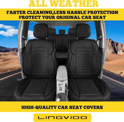 Miniatura 3 de LINGVIDO Fundas para asientos de automóvil, transpirables e impermeables, fundas para asientos automotrices de cuero sintético para autos, SUV, Negro