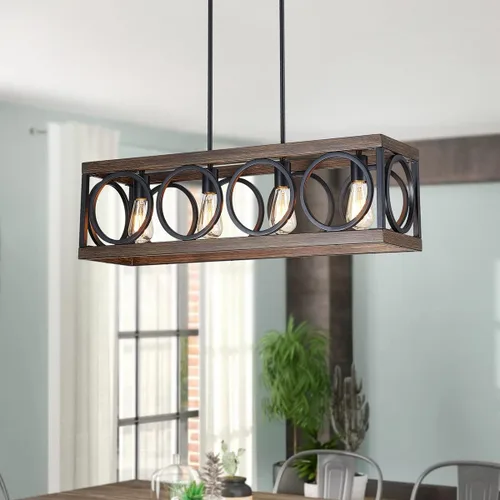 Miniatura 11 de XINGQI Lámpara de araña rectangular moderna, iluminación de isla de cocina de granja, accesorio de luz colgante industrial rústico de 4 luces