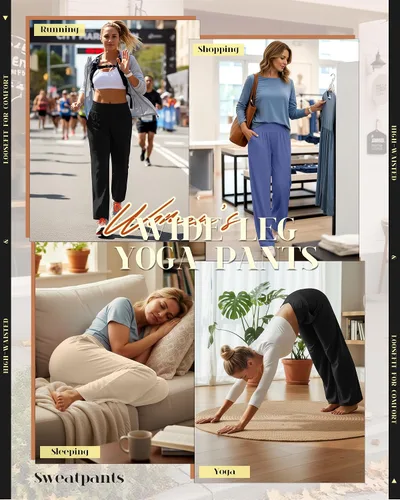 Miniatura 114 de Neer - Conjunto de 3 pantalones de yoga de pierna ancha para mujer - Pantalones deportivos cómodos, holgados, de cintura alta y casuales