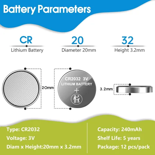 Miniatura 6 de CR2032 - Batería de litio de 3 V, paquete de 12 pilas de botón 2032 para Apple Airtag, repuesto de batería de llavero para Nissan Toyota, Honda