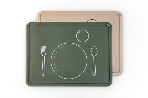 CHAMOS Manteles individuales de silicona para niños pequeños y niños, mantel individual Montessori, antideslizante (salvia y beige)