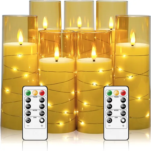 Miniatura 19 de Eebuss Velas sin llama con cuerda de estrella incrustada, velas LED de pilar a pilas con temporizador y control remoto, decoración del hogar