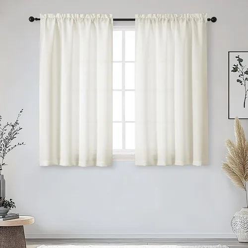 Miniatura 28 de OWENIE Bob Juego de 2 Paneles de Cortinas Negras de Cocina para Ventanas de 36 Pulgadas de Largo, Cortinas Cortas de Café con Textura de Lino