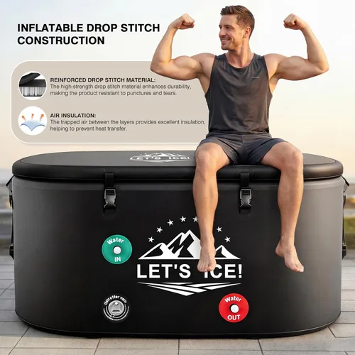 Miniatura 3 de Bañera de hielo inflable para atletas: bañera fría de 216 galones con tapa aislada, diseño elástico de cuerpo completo, compatible con aislamiento