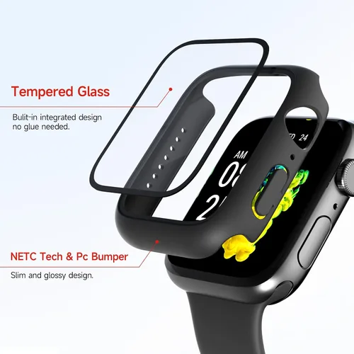 Miniatura 2 de Paquete de 2 fundas de vidrio templado compatibles con Apple Watch, protector de pantalla de policarbonato duro, protección general ligera contra