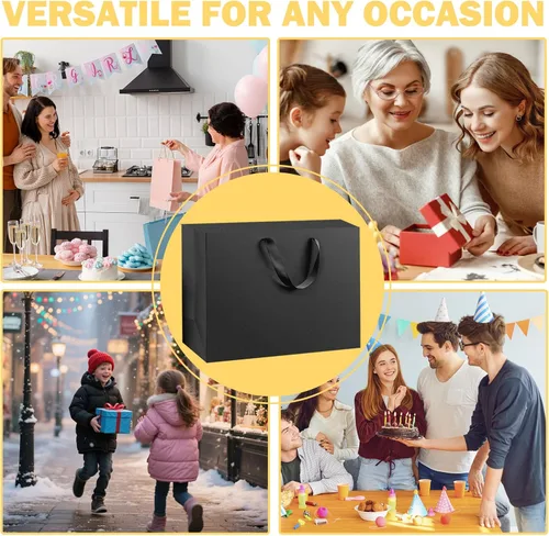 Miniatura 7 de Paquete de 4 bolsas de regalo negras extra grandes, bolsas de regalo grandes con papel de seda, 16 x 6 x 12 pulgadas, bolsas de regalo para pequeñas