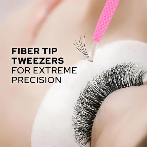 Miniatura 3 de M LASH - Pinzas para extensiones de pestañas (juego de 4) – Pinzas profesionales para extensiones de pestañas, punta de fibra, acero japonés, juego