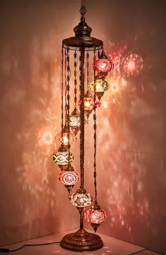 Miniatura 5 de DEMMEX Lámpara de pie con mosaico turco marroquí, 9 globos, 6 pies de alto, lámpara de pie decorativa estilo Tiffany con globos coloridos