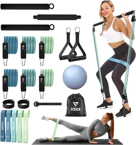 Miniatura 10 de VEICK Pilates Bar Kit with Resistance Bands, Elastic Workout Bands for Men Women, Set of 5 Resistance Loop Bands for Home Fitness Stretching