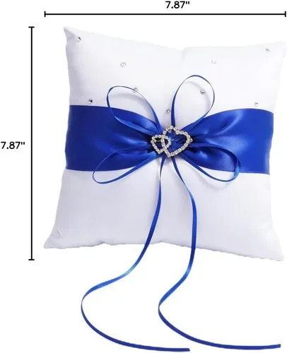 Miniatura 7 de QIRMIZI Almohada de anillo, cojín de perlas, soporte de anillo para playa, boda, ceremonia de boda, propuesta, azul, blanco, R04 (paquete de 1)