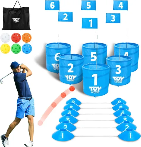 TOY Life Juego de golf de 6 hoyos, juego de cubo de golf para adultos y niños, campo de golf de práctica con pelotas y bandera, juego de patio de