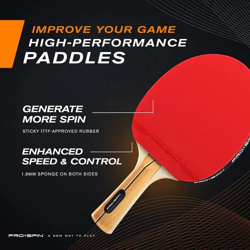 Miniatura 2 de PRO-SPIN Paletas de ping pong – Juego de alto rendimiento con raquetas de tenis de mesa premium, pelotas de ping pong de 3 estrellas, estuche de Set