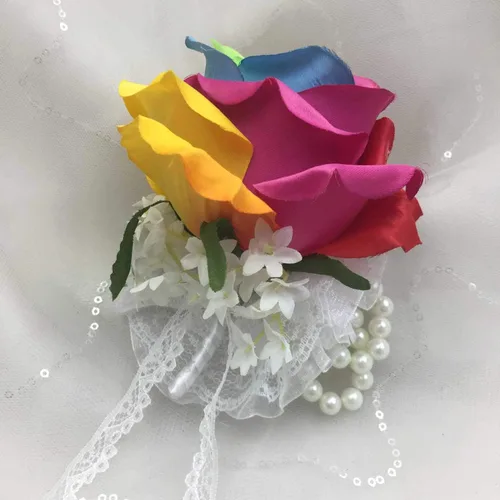 Miniatura 3 de Ramo de flores de rosa arcoíris de seda ramillete de muñeca