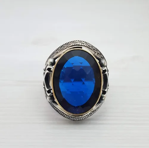 Miniatura 4 de Beautiful Handcrafted 925K Solid Sterling Silver Cubic Zircon Sapphire Color Men's Ring RP54