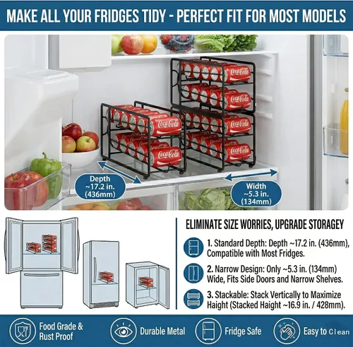 Miniatura 4 de Canyave Organizador de latas de soda, estante de almacenamiento, paquete de 2, dispensador de bebidas apilable, organizador para latas de soda, Negro