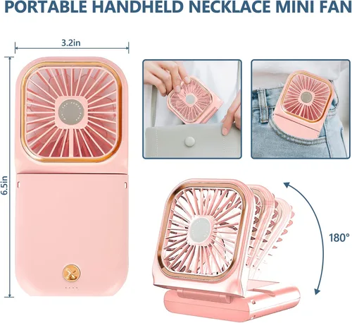 Miniatura 2 de Ventilador de cuello portátil mini silencioso de mano personal plegable USB recargable operado para el hogar, oficina, exteriores, viajes, 3000mAh