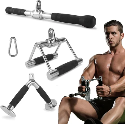 XPRT Fitness Accesorio de cable de prensa para tríceps, mango en V con rotación, barra giratoria, cuerda de tríceps, barra en forma de V, juego de