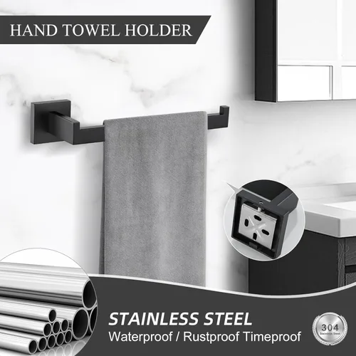 Miniatura 4 de TURS Juego de accesorios de baño negro de 4 piezas, incluye toallero de 24 pulgadas, soporte para toallas de mano, gancho para toallas, soporte
