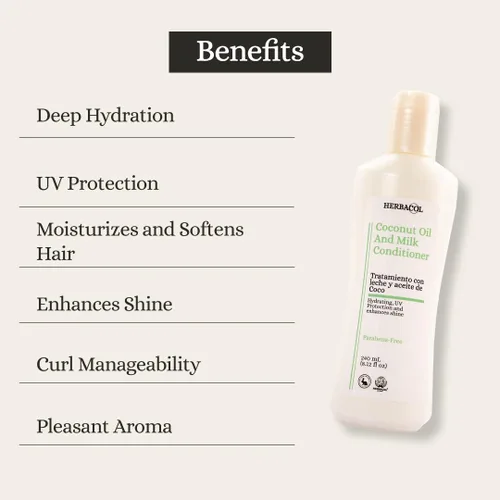 Miniatura 3 de Herbacol Acondicionador de aceite de coco y leche Acondicionador natural Restaura el cabello dañado y seco 8.12 onzas líquidas