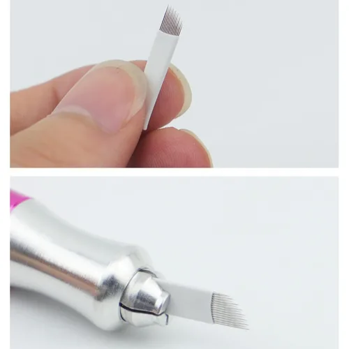 Miniatura 3 de 50pcs Aguja de Maquillaje Permanente Manual Ceja Tatuaje Microblade Agujas Inclinadas (9 Agujas Inclinadas)