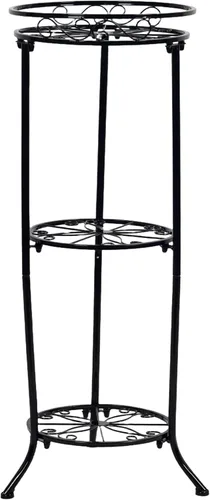 FAMZ Soporte para plantas para interiores y exteriores, 3 niveles de alto, soportes de metal negro para plantas, estante redondo de 35 pulgadas para