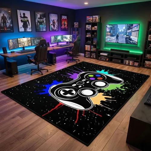 Miniatura 34 de Alfombras de Jugador para Dormitorio de Niños, Pintura de Dibujos Animados con Gamepad, Alfombra para el Hogar para Adolescentes, Decoración Genial