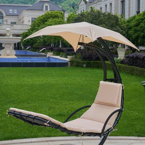 Miniatura 6 de Cojín de repuesto y paraguas para silla colgante al aire libre para tumbona colgante hamaca Caqui