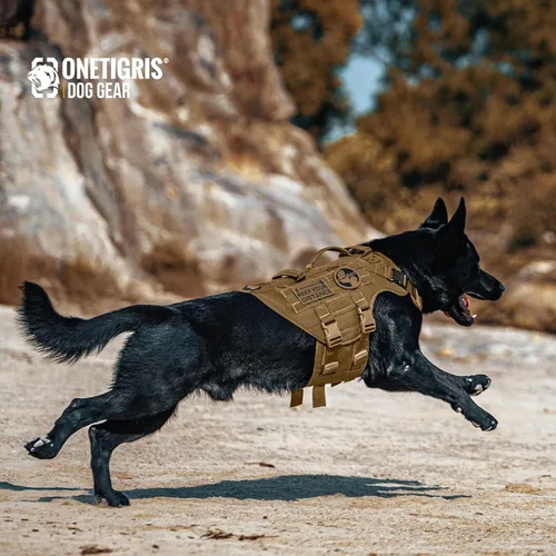 Miniatura 7 de OneTigris Arnés táctico grande para perros, arnés de chaleco ajustable sin tirones para perros, arnés de perro de servicio pesado X Destroyer