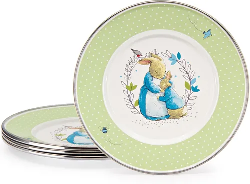 Golden Rabbit Juego de 4 platos esmaltados para niños, 8.5 pulgadas, diseño de lunares
