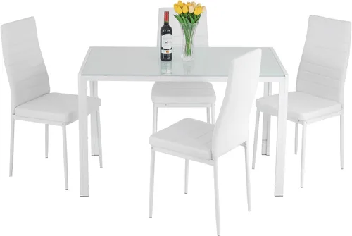 Miniatura 10 de Juego de mesa y sillas de comedor PayLessHere, moderna mesa rectangular de mármol con tapa y 4 sillas de cuero PU para comedor y cocina, mármol negro