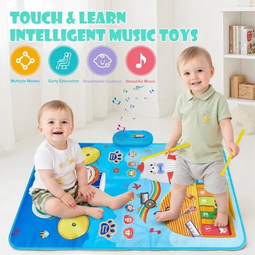 Miniatura 3 de Tapete de juego musical para bebé, educativa temprana 3 en 1, piano tambor de animal Touch de 31.5 x 19.6 pulgadas, manta de juego Montessori