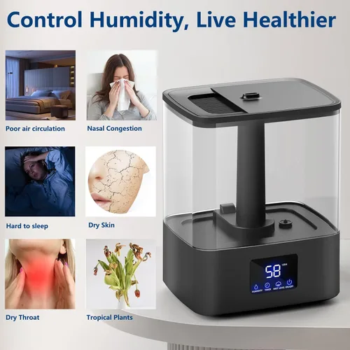 Miniatura 2 de KZF Humidificadores de llenado superior de 4 L para dormitorio y tiempo de funcionamiento de 60 horas, humidificador de niebla fría, 3 niveles
