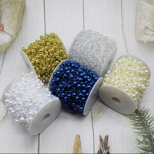 Miniatura 6 de Guirnalda de Cuentas para Árbol de Navidad de 99 Pies, Hebra de Perlas Artificiales de 3-8mm, Cadena de Cuentas para Manualidades DIY, Bodas